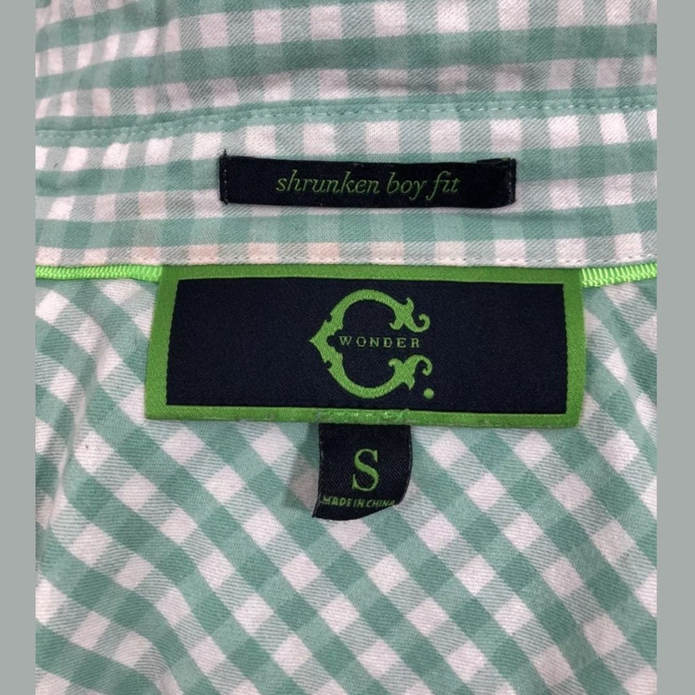 C Wonder Blouse S Aqua Green Check Shrunken Boyfit - Picture 6 of 8